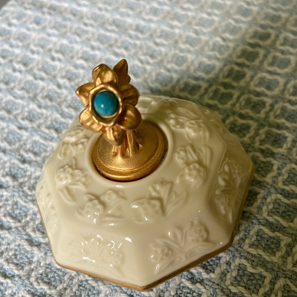 Lenox keep safe box December gold trim turquoise stone ivory tone China - Picture 5 of 8